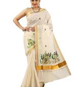 Woven design zari pure cotton kasavu saree