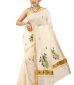 Woven design zari pure cotton kasavu saree