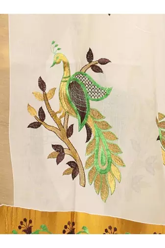 Woven design zari pure cotton kasavu saree