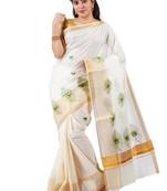 Woven design zari pure cotton ready to wear kasavu saree