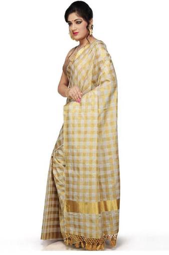 Checked woven design zari pure cotton kasavu saree
