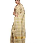 Checked woven design zari pure cotton kasavu saree