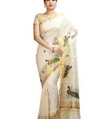 Ethnic motifs zari pure cotton kasavu saree