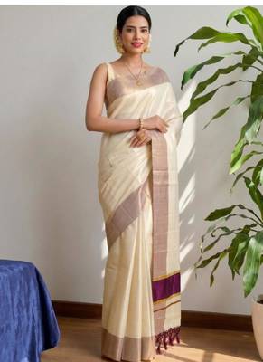 off white contrast border tissue kasavu saree 1