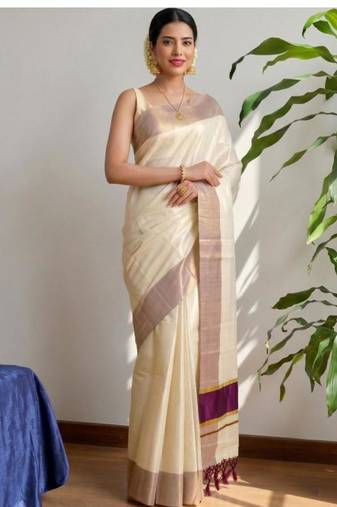 off white contrast border tissue kasavu saree