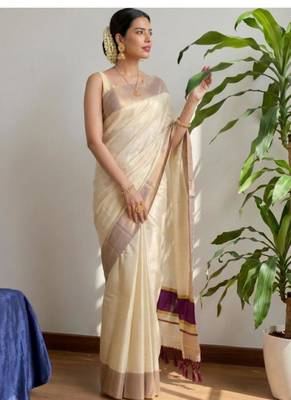 off white contrast border tissue kasavu saree 4