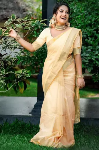 Women zari silk cotton kasavu saree