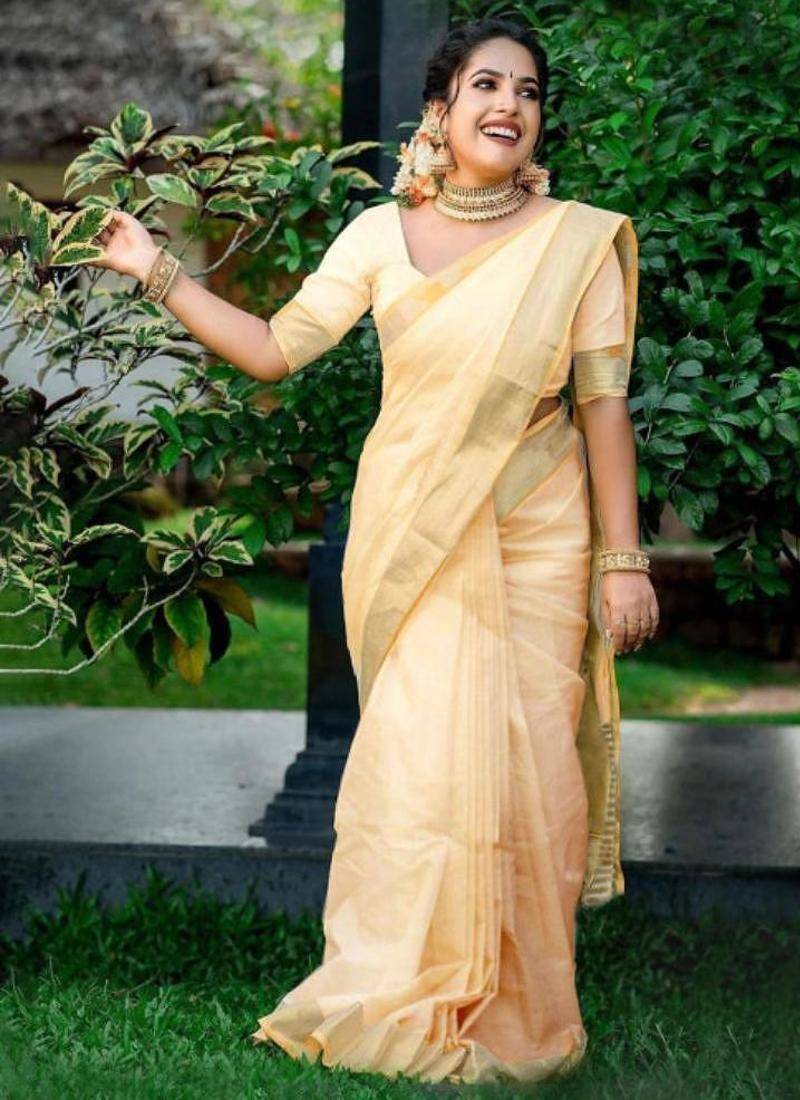 Women zari silk cotton kasavu saree