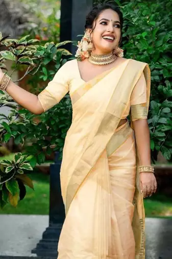 Women zari silk cotton kasavu saree