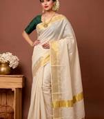 Checked zari pure cotton designer kasavu saree
