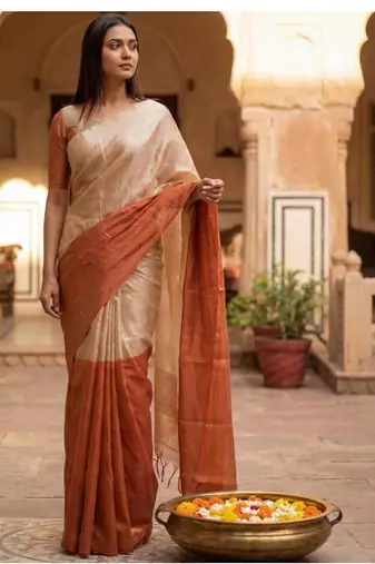 Woven design tissue handloom kasavu saree