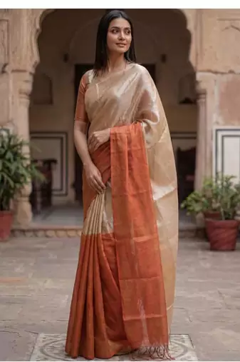 Woven design tissue handloom kasavu saree