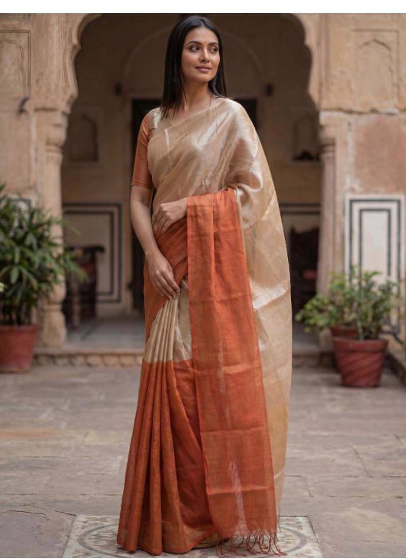 Woven design tissue handloom kasavu saree