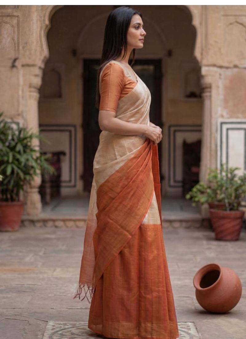 Woven design tissue handloom kasavu saree
