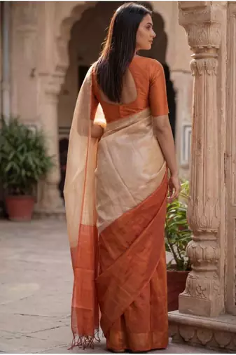 Woven design tissue handloom kasavu saree