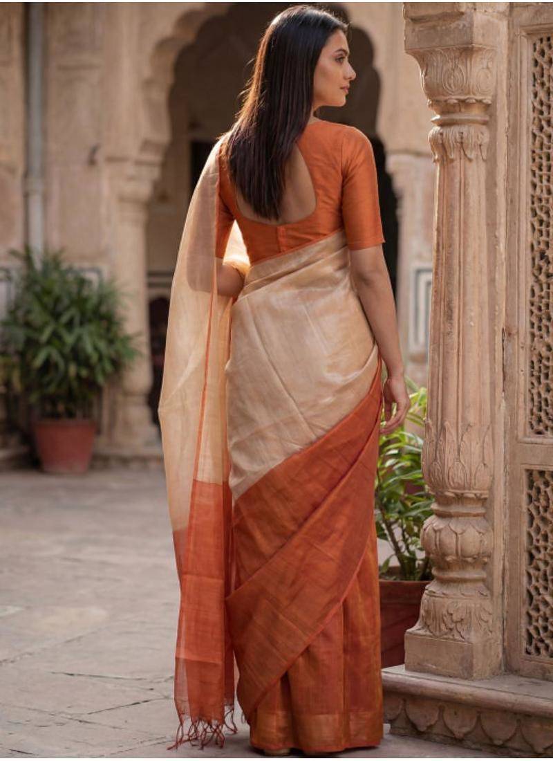 Woven design tissue handloom kasavu saree