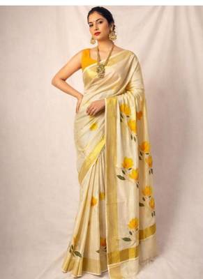 off white leaf embroidery kasavu tissue kerala running sarees 1
