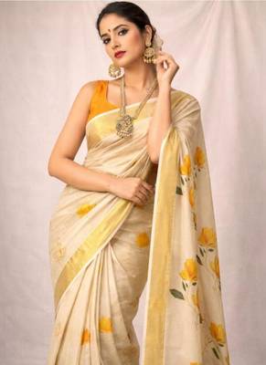 off white leaf embroidery kasavu tissue kerala running sarees 3