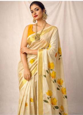 off white leaf embroidery kasavu tissue kerala running sarees 4