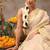 Woven design zari silk blend fusion kasavu saree