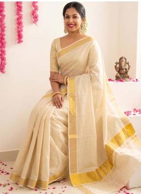 off white tissue handloom kasavu saree 3