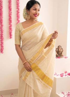 off white tissue handloom kasavu saree 4
