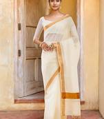 Off-white & gold zari pure cotton kasavu saree