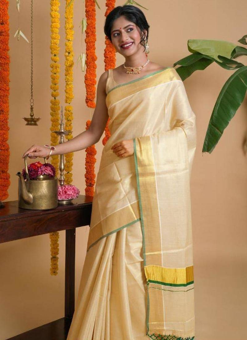 Zari woven design tissue kasavu saree