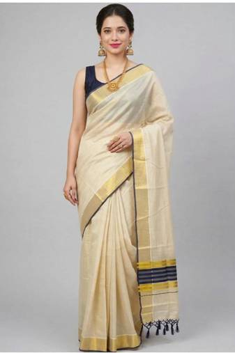 off white zari tussel tissue kerala sarees