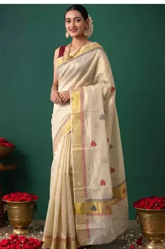 Woven design zari tissue designer kasavu saree