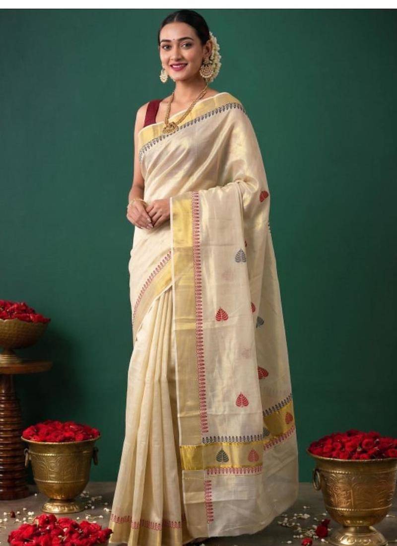 Woven design zari tissue designer kasavu saree