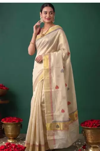 Woven design zari tissue designer kasavu saree