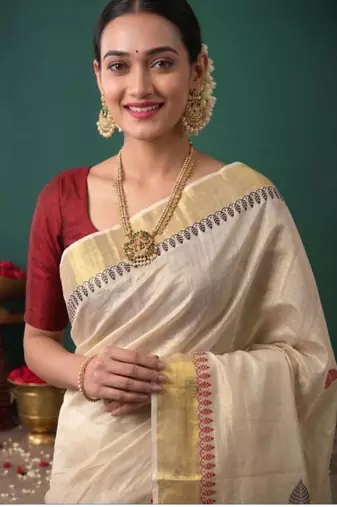 Woven design zari tissue designer kasavu saree