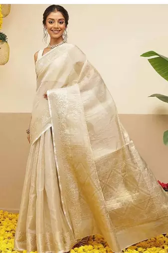 Woven design zari tissue handloom kasavu saree