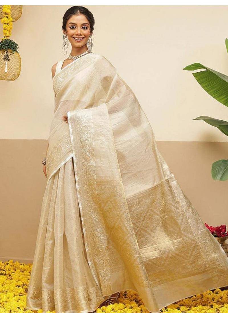 Woven design zari tissue handloom kasavu saree