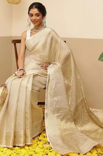 Woven design zari tissue handloom kasavu saree