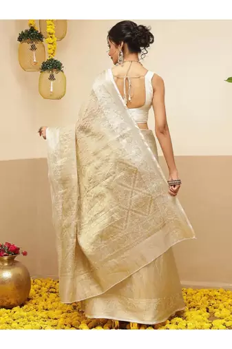 Woven design zari tissue handloom kasavu saree