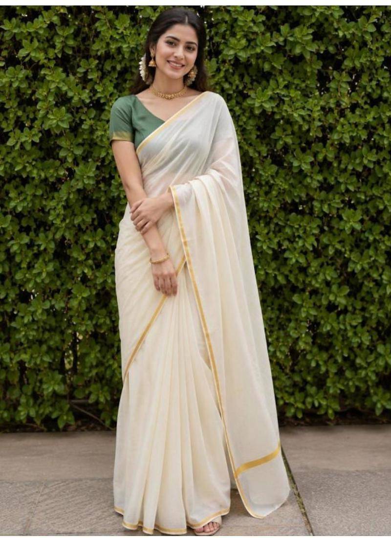 Pure cotton kasavu saree