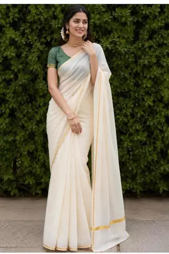 Pure cotton kasavu saree