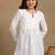 Women white pure cotton floral embroidered  chikankari short kurti with tie-up waist