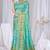 Sky blue faux georgette saree with zari and thread work with tassels