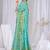 Sky blue faux georgette saree with zari and thread work with tassels