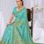 Sky blue faux georgette saree with zari and thread work with tassels