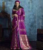 Magenta satin handloom weaving  saree