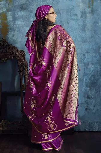 Magenta satin handloom weaving saree
