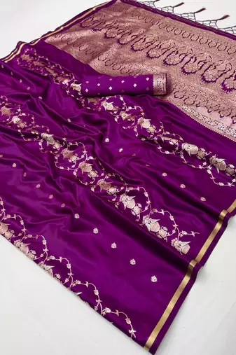 Magenta satin handloom weaving saree