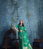 Sea green satin handloom weaving saree