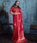 Rani pink satin handloom weaving saree