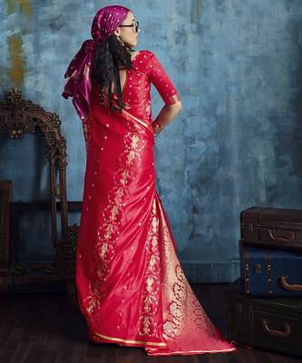 Rani pink satin handloom weaving silk saree 2