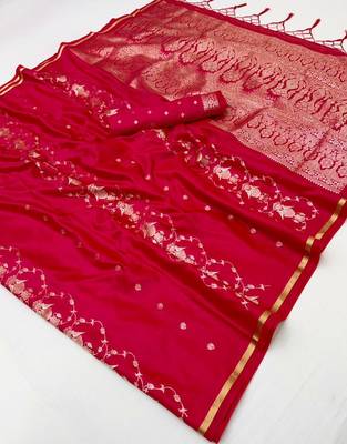 Rani pink satin handloom weaving silk saree 4